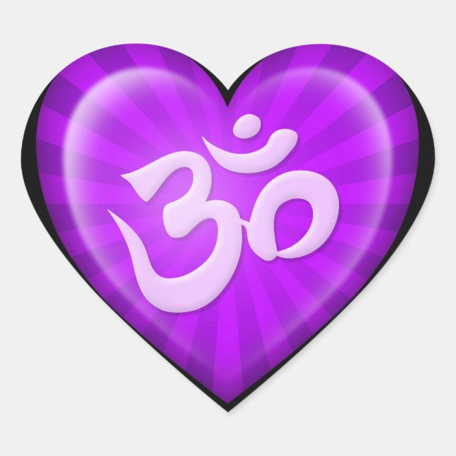 Sticker Cœur Yoga Love Heart Om Purple sur Black (Devant)
