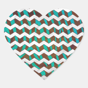 Sticker Cœur Zebra Chevron Impression Brown et Turquoise