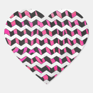 Sticker Cœur Zebra Chevron noir et rose chaud