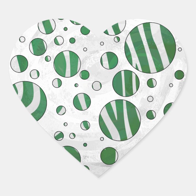 Sticker Cœur Zebra Green et White Polka Dot (Devant)