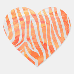 Sticker Cœur Zebra Orange and White Print