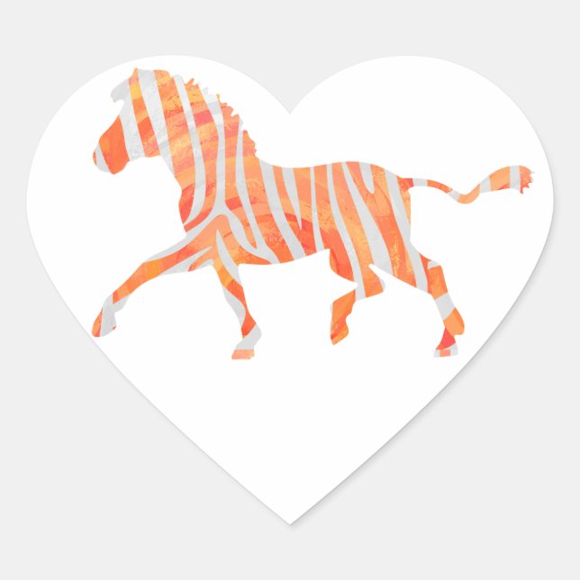 Sticker Cœur Zebra Orange et Silhouette blanche (Devant)