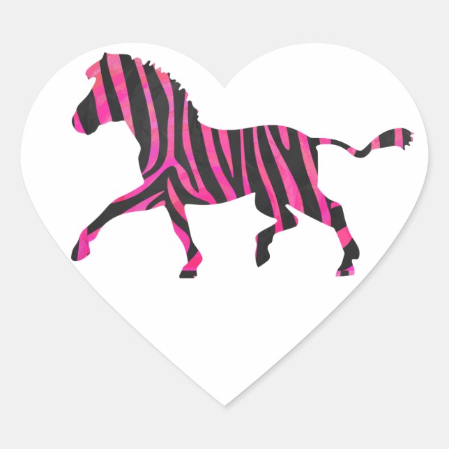 Sticker Cœur Zebra Silhouette noir et rose chaud (Devant)