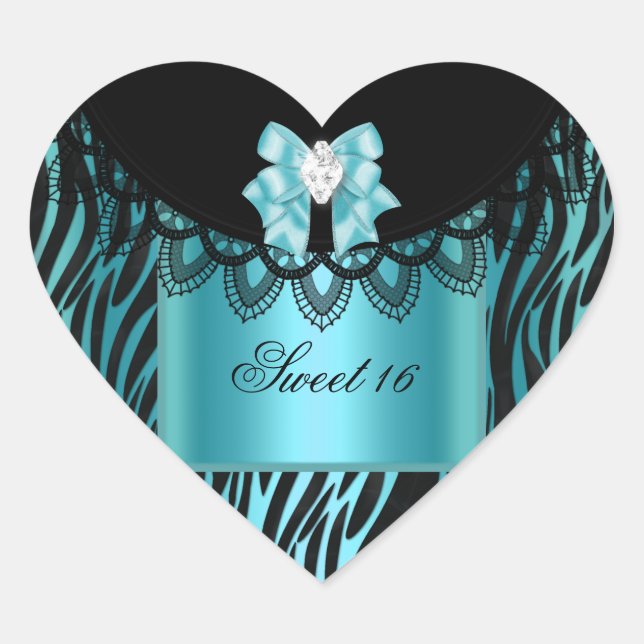 Sticker Cœur Zèbre bleu Sweet sixteen Turquoise doux 16 noir de (Devant)