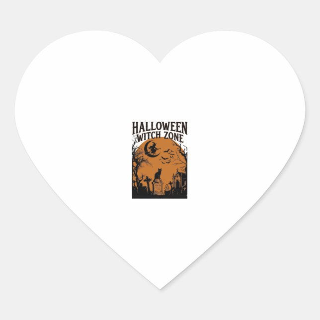 Sticker Cœur Zone de sorcière d'Halloween Cimetière de chat noi (Devant)