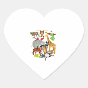 Sticker Cœur Zoo Animaux Faune Fête d'anniversaire Zoo Day 26 A