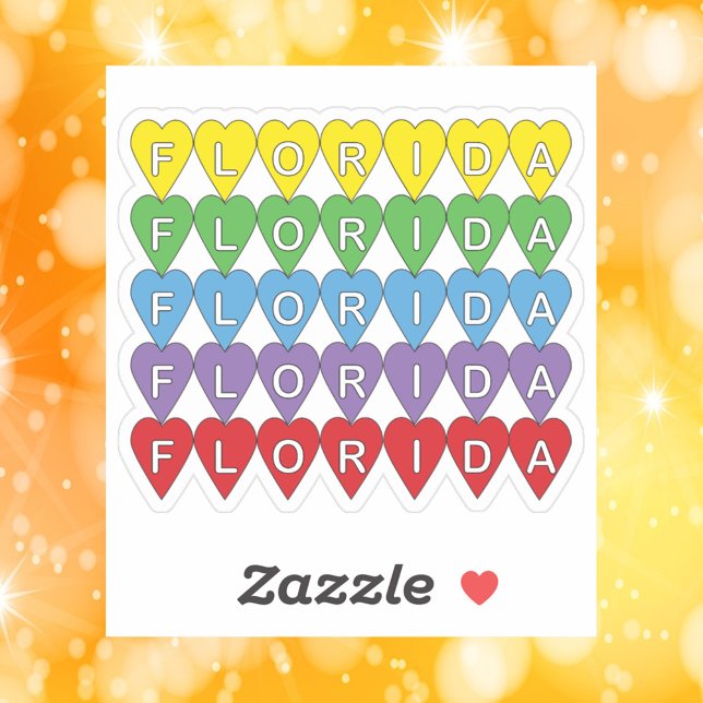 Sticker Cœurs Colorés Floride (A die cut sticker of rainbow hearts that say Florida)