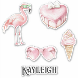 Sticker Coeurs de crème glacée du Flamant rose rose tropic