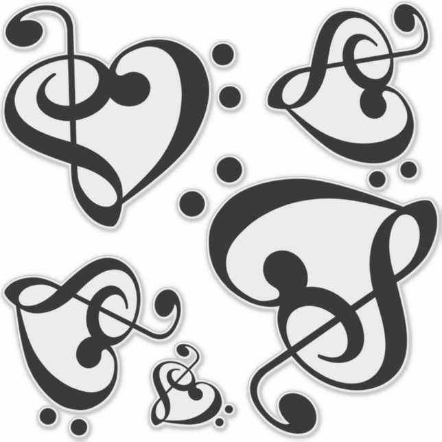 Sticker Coeurs de musique Treble Bass Clef (Devant)