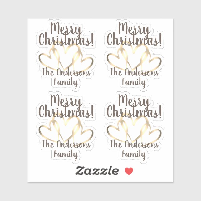 Sticker Coeurs d'or rustique Joyeux Noël personnalisé (Feuille)