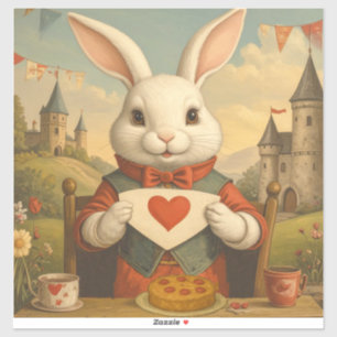 Sticker Cœurs Fantaisistes de Lapin Blanc Enchantant le Pa
