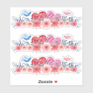 Sticker Coeurs, fleurs, petits oiseaux, si mignons