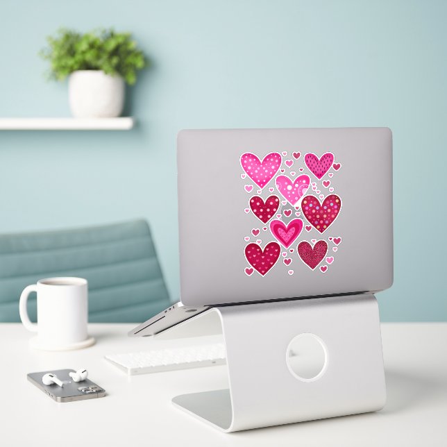 Sticker Cœurs motifs rose et rouge (Ordinateur portable sur le bureau)