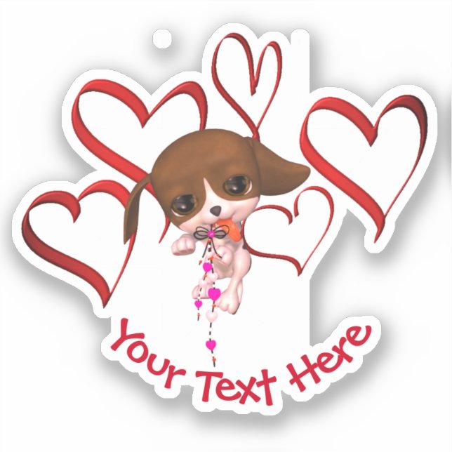Sticker Coeurs rouges Chiot Cute Personnalisé (Recto)