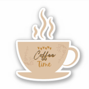 Sticker Coffee Cup & Coffee Time text avec le coeur