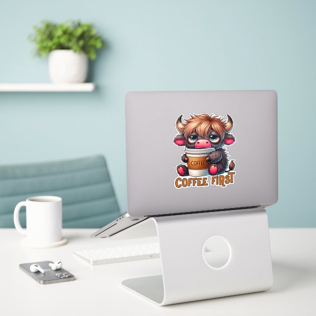 Sticker Coffee First Coffee Lover Gifts  (Ordinateur portable sur le bureau)