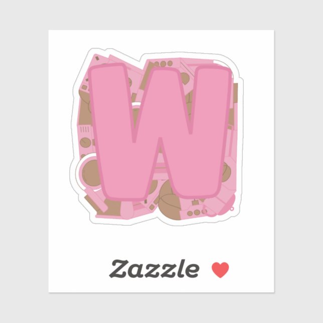 Sticker Coffee Letter W: Monogram Initial  (Feuille)