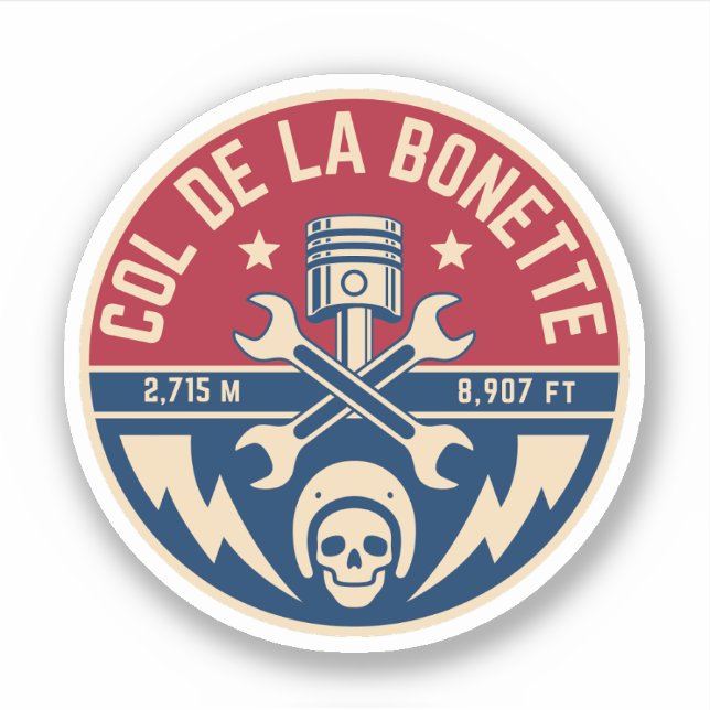 Sticker Col de la Bonette français Alpes motobike tour (Devant)