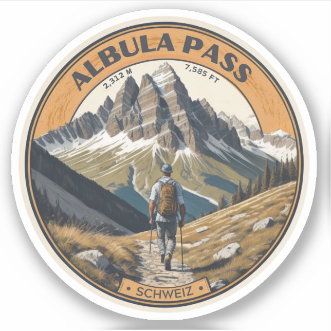 Sticker Col de l'Albula, Alpes suisses, montagne, randonné (Devant)