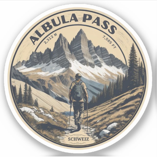 Sticker Col de l'Albula, Alpes suisses, montagne, randonné (Devant)