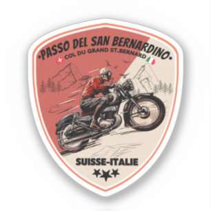 Sticker Col du San Bernardino à moto dans les Alpes suisse