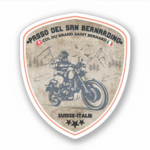 Sticker Col du San Bernardino à moto dans les Alpes suisse