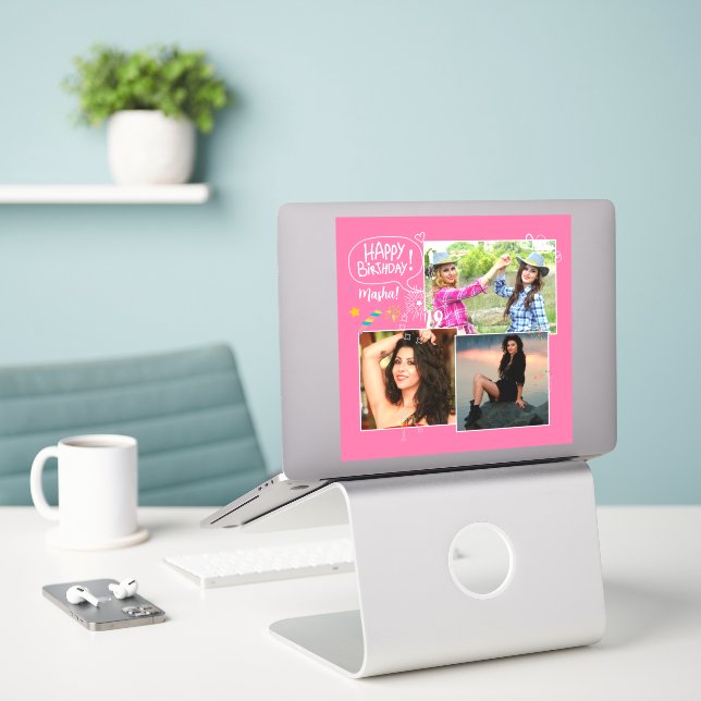 Sticker Collage photo d'un ami sur mesure (Ordinateur portable sur le bureau)