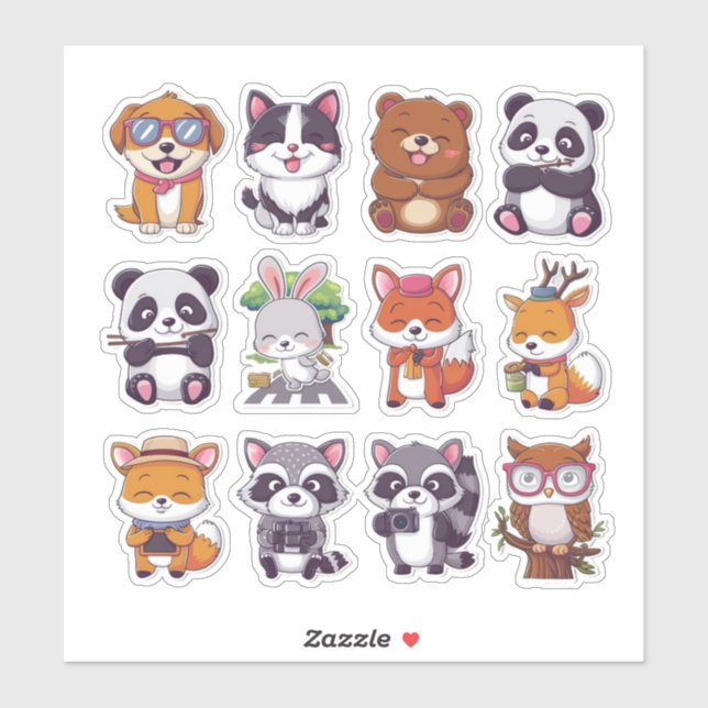 Sticker Collection d'animaux mignons et amusants (Feuille)