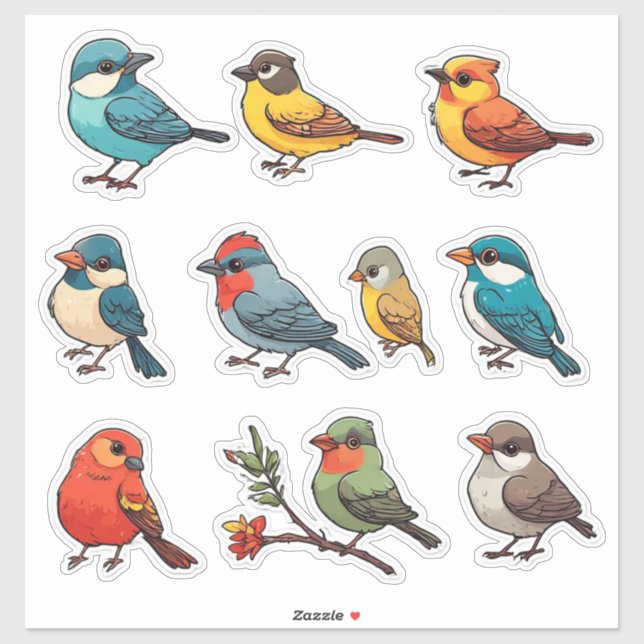 Sticker Collection d'autocollants de jolis oiseaux de prin (Feuille)