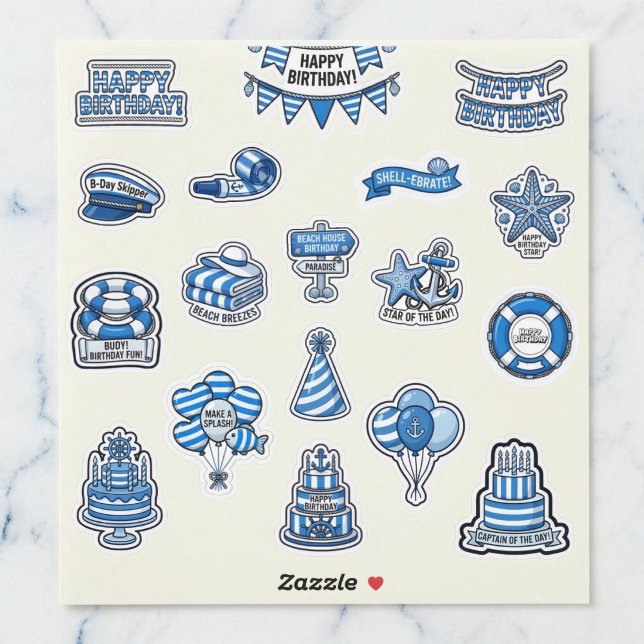 Sticker Collection d'autocollants Maritime Birthday Bash (The ultimate stickers for your b-day skipper.)