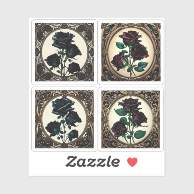 Sticker Collection d'autocollants Roses noirs Art nouveau (Feuille)