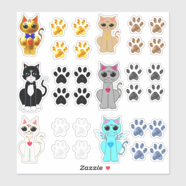 Sticker Collection de chats et de pattes de Kitty (Feuille)