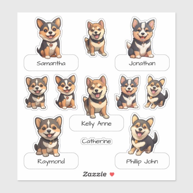 Sticker Collection de chiot noir Shiba Inu (Feuille)