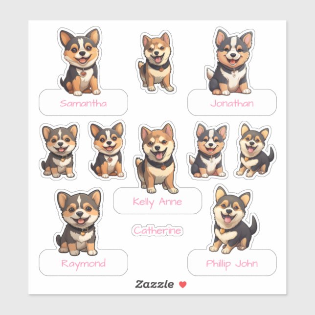 Sticker Collection de chiot noir Shiba Inu (Feuille)