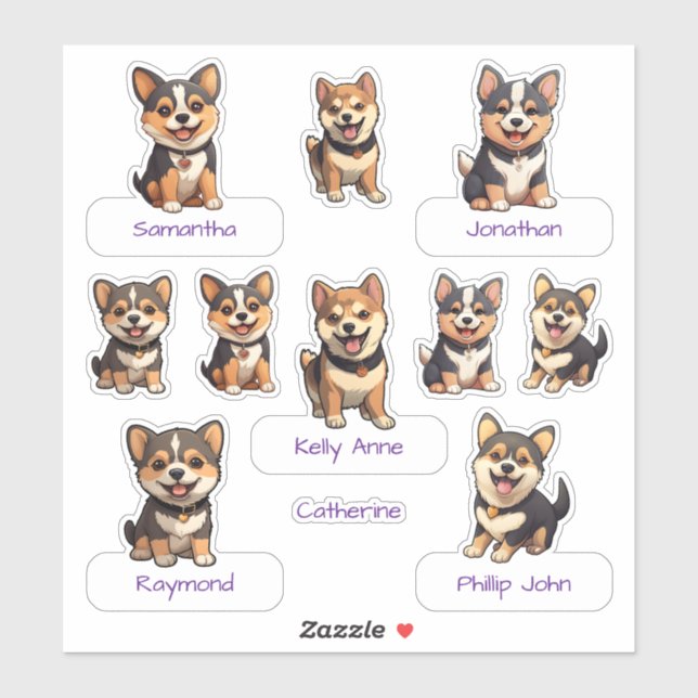 Sticker Collection de chiot noir Shiba Inu (Feuille)