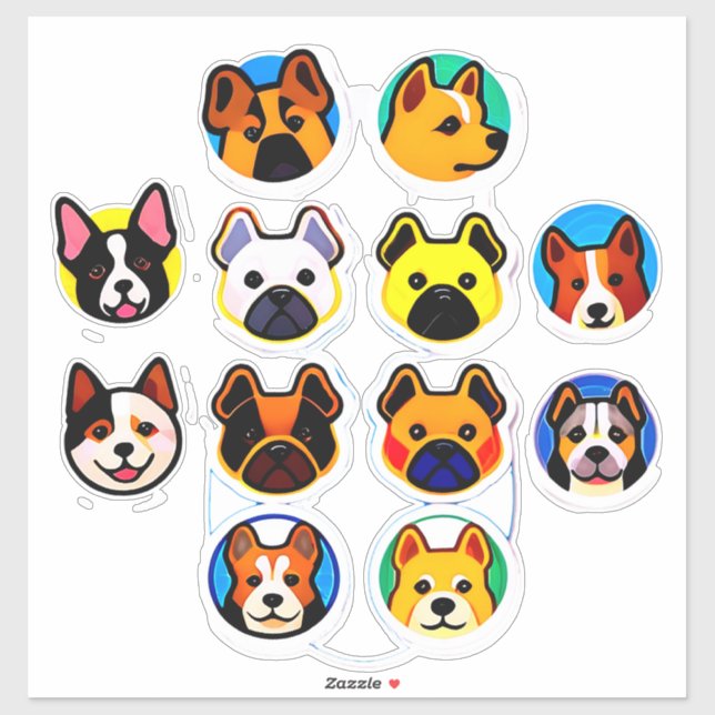 Sticker Collection de chiots de dessin animé mignons (Feuille)