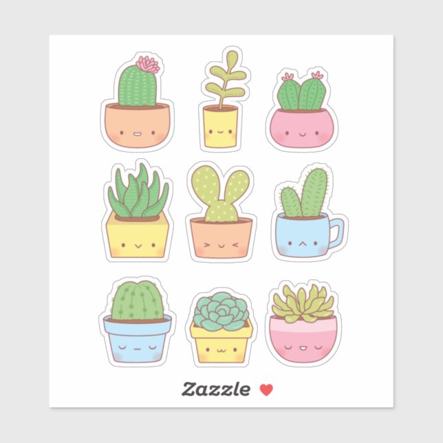 Sticker Collection de dessins de plantes succulentes et ca (Feuille)