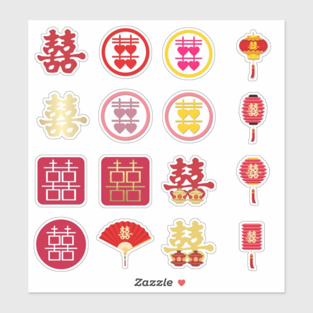 Sticker Collection de Double Bonheur | Mariage chinois (Feuille)