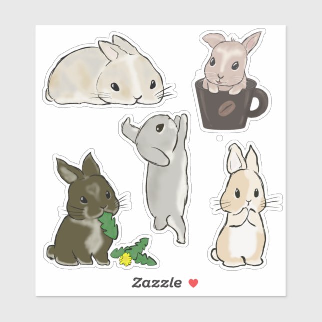 Sticker Collection de lapins nains  (Feuille)