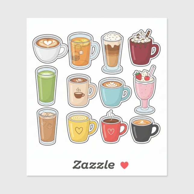 Sticker Collection de mugs pour boissons esthétiques et co (Feuille)