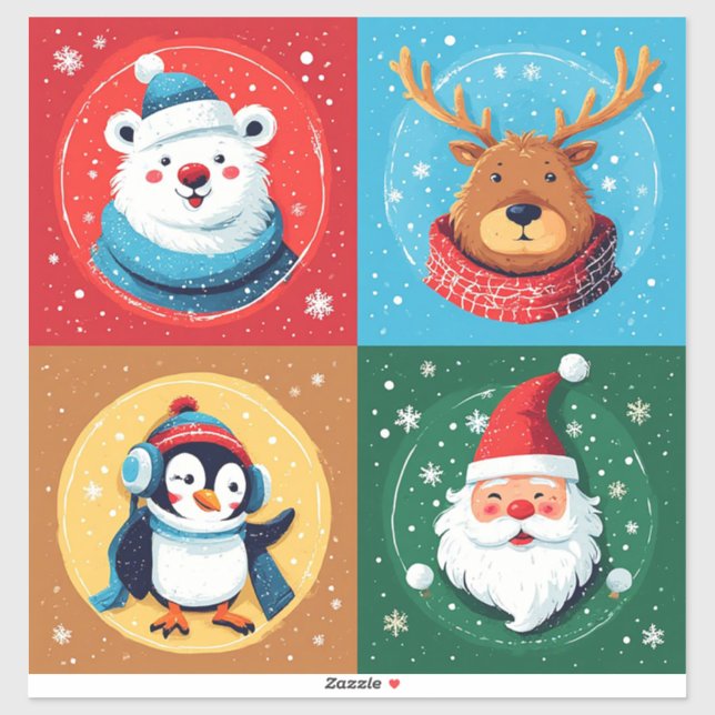 Sticker Collection de personnages de Noël festifs (Feuille)