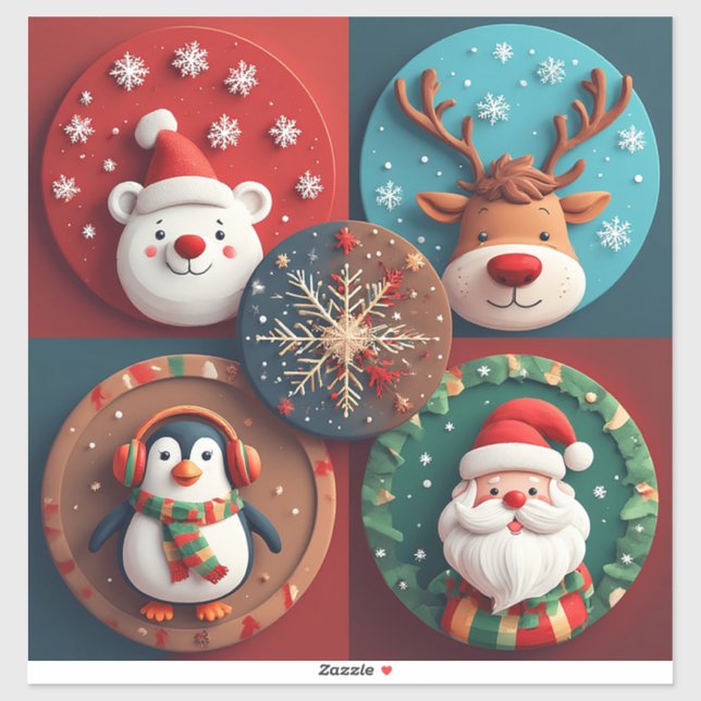 Sticker Collection de personnages de Noël festifs (Feuille)
