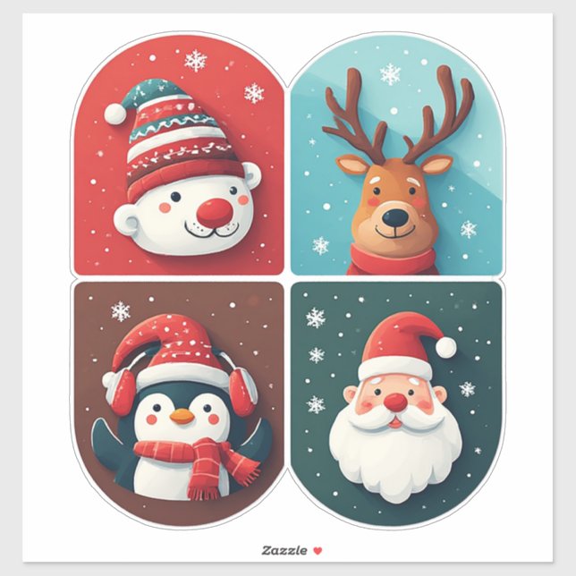 Sticker Collection de personnages de Noël festifs (Feuille)