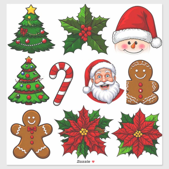 Sticker Collection d'icônes de Noël festives (Feuille)