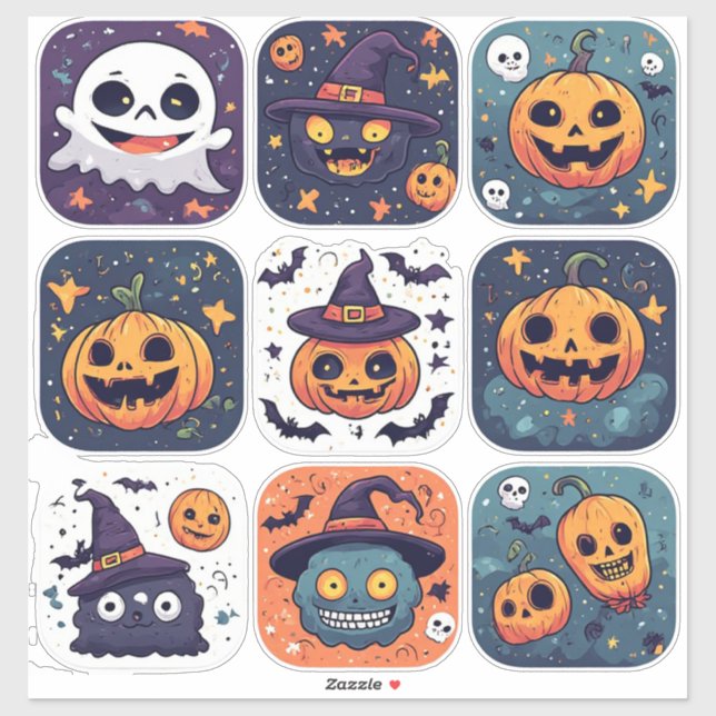 Sticker Collection d'icônes mignonnes et effrayantes pour  (Feuille)