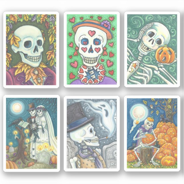 STICKER COLLECTION MIXTE SKULL WHIMSY, SKELETON MORTE BRID (Devant)