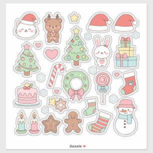 Sticker Collection Noël Mignon Kawaii : Animaux Pastel