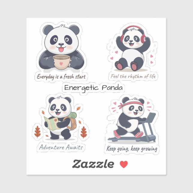 Sticker Collection Panda Énergique (Feuille)