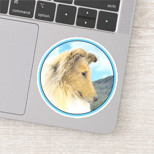 Sticker Collie en Montagne (Rough) Peinture - Chien Art