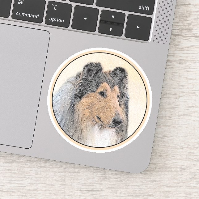 Sticker Collie (Rough) Peinture - Cute Original Chien Art (Détail)